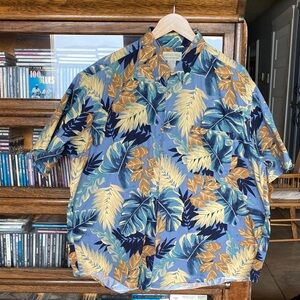 CROSSINGS Hawaiian Style Cotton Shirt Blue Pallet Flower Print XL